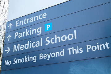 Directions at the entrance of a hosital