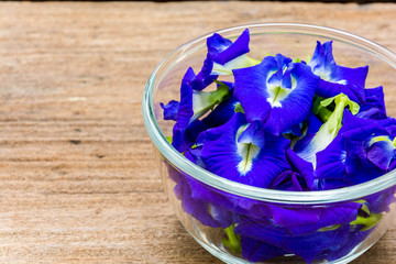 Pea flowers placed in a glass bowl