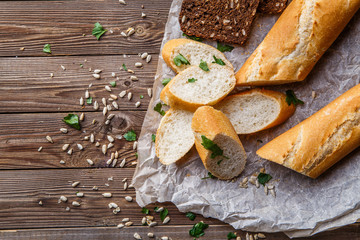 Black, white bread with herbs