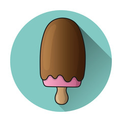 Vector icon sweet pink ice cream in chocolate.