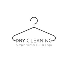 Vector Icon Style Illustration Logo of Dry Cleaning and Laundry Service Company, Minimalistic Simple Hanger Outline Picture with Rounded Text Font, Isolated Symbol for Web, Mobile App, Visual Identity