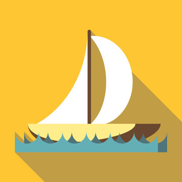 Sport boat with a sail icon, flat style