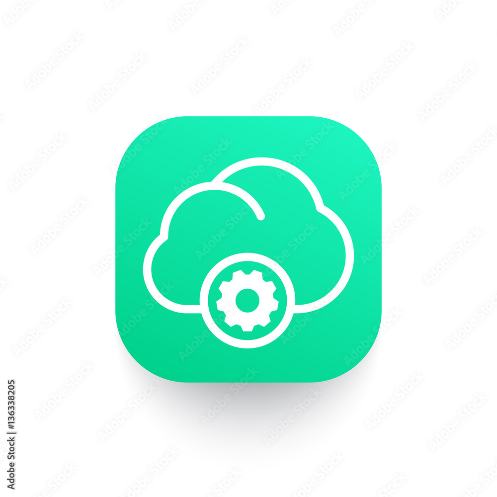 Sticker cloud computing icon on green shape