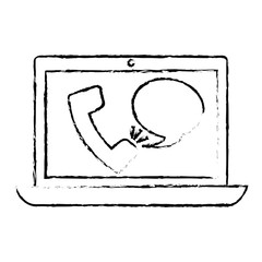 laptop with phone call on screen icon image vector illustration design 