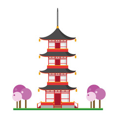 Cute cartoon vector illustration of a Buddhist Pagoda