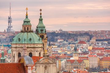 Fototapeta na wymiar Aerial view over Old Town and Little Quarter in Prague, Czech Republic