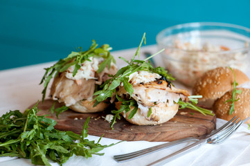 Healthy Sandwich with chicken and rukola