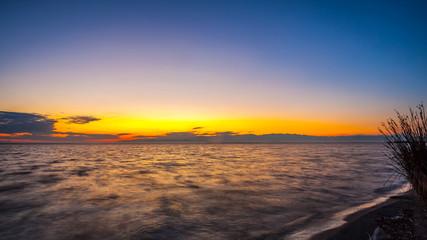 Colorful sky and water in lake Paliastomi in morning , Poti, Geo