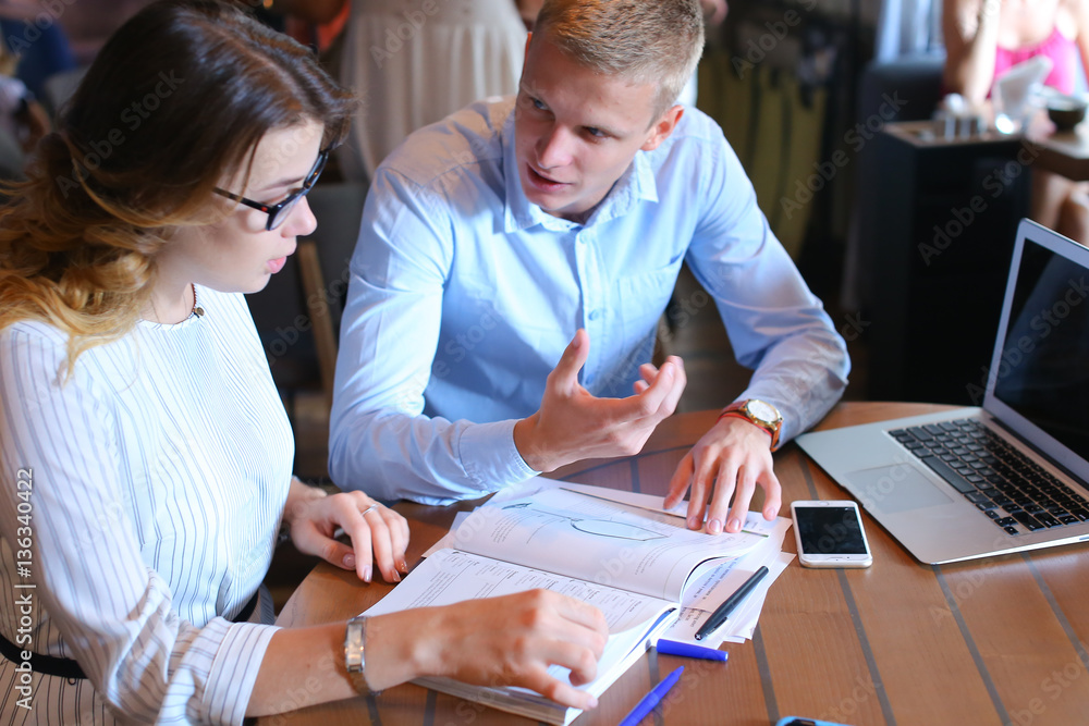 Wall mural business team negotiates talk and discuss