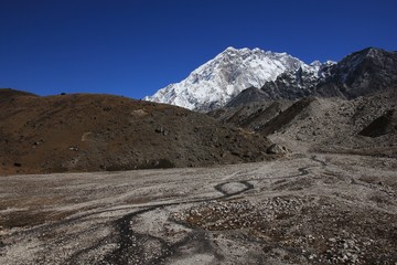 Mount Nuptse and creek, Everest National Park, Nepal.