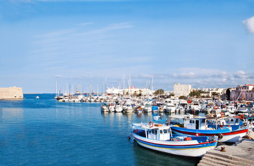 Fototapeta na wymiar Heraklion port and venetian harbour in island of Crete, Greece