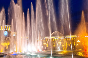 Fototapeta premium Singing fountains in the central Republic Square. The city Yerevan has a population of 1 million people
