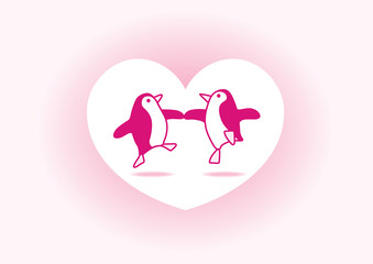 Two Dancing  Pink Penguins in Love Heart