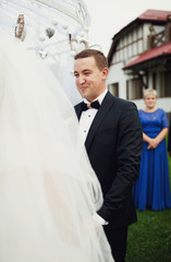 Beautiful newlyweds on wedding ceremony