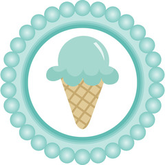 Blue Ice Cream Round Label
