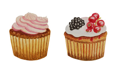 Watercolor sweet cupcakes