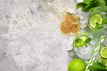 Ingredients for making mojito.Top view with space for text.