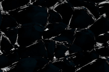 Abstract texture of cracked and broken glass close-up, black white color background. Backdrop with...
