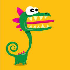 Vector cartoon funny dragon. Cartoon Dinosaur.