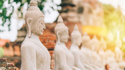 Worship of Thailand,Buddha statue,History of Thailand,Buddha statue Temple of Ayutthaya Province. Ayutthaya Historical Park, Thailand  - obrazy, fototapety, plakaty