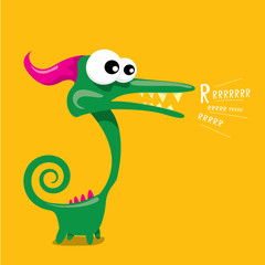 Vector cartoon funny dragon. Cartoon Dinosaur.