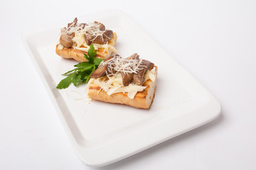 sandwich with cheese and mushrooms 
