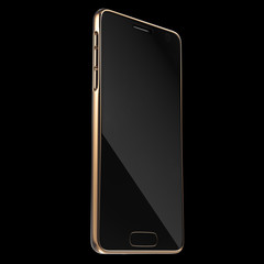 Realistic Golden Smartphone or Mobile Phone Template. 3D rendering