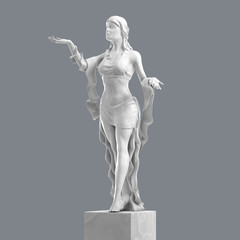 Marble Sculpture of a Beautiful Young Woman with Elegant Folds of Clothing. 3D rendering