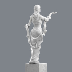 Marble Sculpture of a Beautiful Young Woman with Elegant Folds of Clothing. 3D rendering