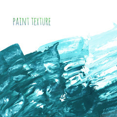 Turquoise blue oil painted marble texture with stains isolated on white background. Abstract backdrop. Hand drawn dry brush strokes. Colorful banner frame design with space for text.