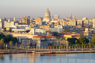 Old Havana at dawn with a view of the bay and several landmarks