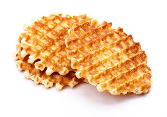 Freshly baked waffles isolated on white background. Top view.