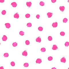 Fotobehang Polka dot Roze, magenta aquarel handgeschilderde polka dot naadloze patroon op witte achtergrond. Acryl cirkels, confetti ronde textuur. Abstracte illustratie voor stof textiel, ontwerp wenskaarten.