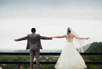 Bride and groom and the sky