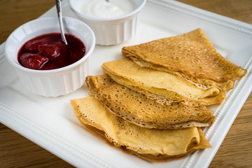 Pancakes with strawberry jam