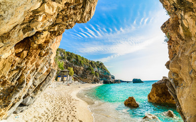 Beautiful arch dome stone on the beach in Corfu island, Ionian Sea - Mylopotamos