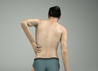 Fototapeta na wymiar 3D Illustration of a man holds for a sore back