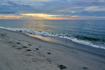 Fototapeta na wymiar Beach Summer Sunrise with Serene Skies