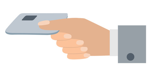 Hand holds credit card. Vector illustration flat style.