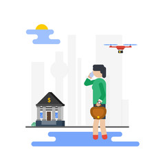 Flat business woman walking to work