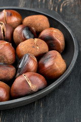 Roasted chestnuts in pan