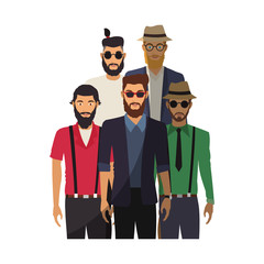 group of men with hipster style over white background. colorful design. vector illustration