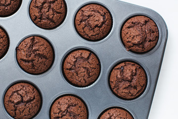 Tasty chocolate cupcake in bakeware