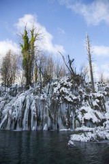 Winter on Plitvice lakes, national park in Croatia