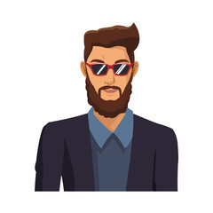 man cartoon with hipster style over white background. colorful design. vector illustration