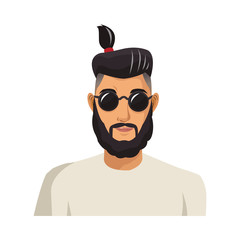 man cartoon with hipster style over white background. colorful design. vector illustration