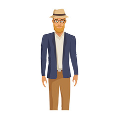 man cartoon with hipster style over white background. colorful design. vector illustration