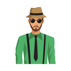 man cartoon with hipster style over white background. colorful design. vector illustration