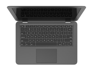Black Laptop Computer Top View Isolated on White