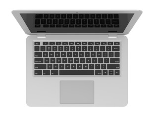 Fototapeta na wymiar Aluminum Laptop Computer Top View Isolated on White